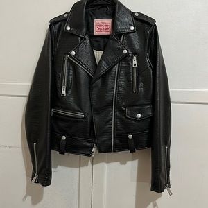 Black Levi’s leather jacket. Croc pattern